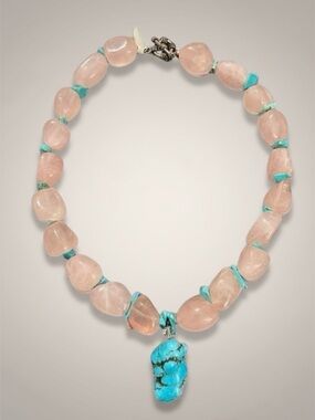 Sterling Silver Rose Quartz and Arizona Turquoise on a 8.5" ( 22cm) strand.